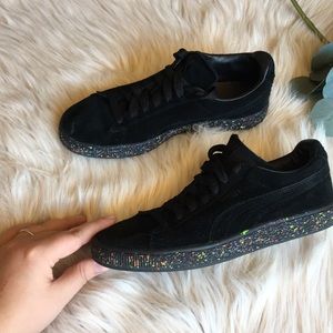 PUMA Black Suede Sneakers-Speckle Painted Soles